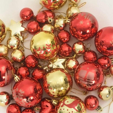 Julprydnad Set 40 st Guld och röd Ø 6 cm Plast LED-lampor