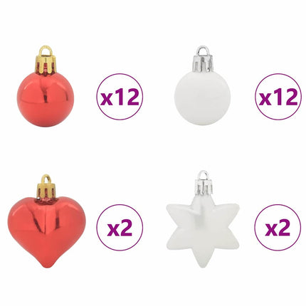 Julprydnad Set 40 st Röd och Vit Ø 6 cm Plast LED-lampor