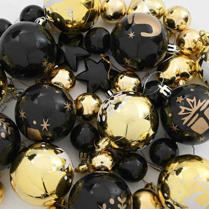 Julprydnad Set 40 st Svart och Guld Ø 6 cm Plast LED-lampor