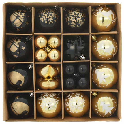 Julprydnad Set 40 st Svart och Guld Ø 6 cm Plast LED-lampor