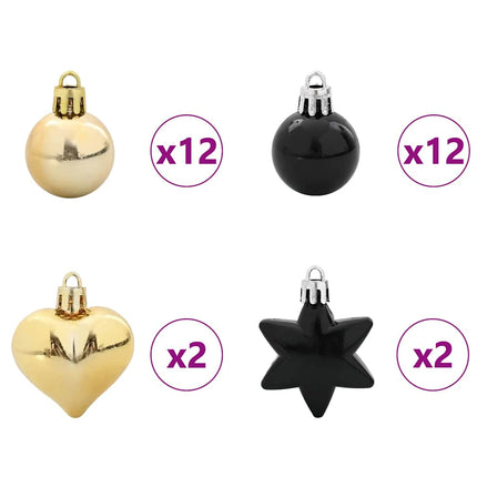 Julprydnad Set 40 st Svart och Guld Ø 6 cm Plast LED-lampor