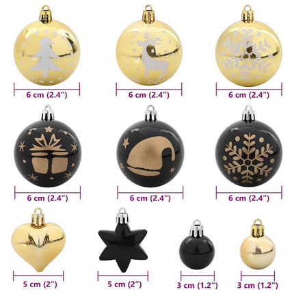 Julprydnad Set 40 st Svart och Guld Ø 6 cm Plast LED-lampor