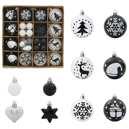 Julprydnad Set 40 st Svart och Vitt Ø 6 cm Plast LED-lampor