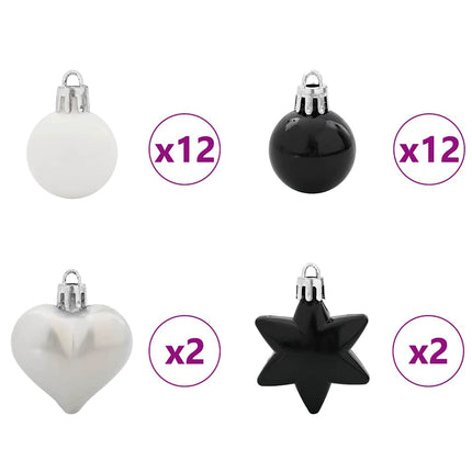 Julprydnad Set 40 st Svart och Vitt Ø 6 cm Plast LED-lampor