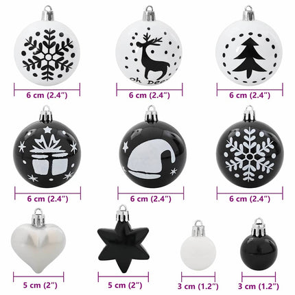 Julprydnad Set 40 st Svart och Vitt Ø 6 cm Plast LED-lampor