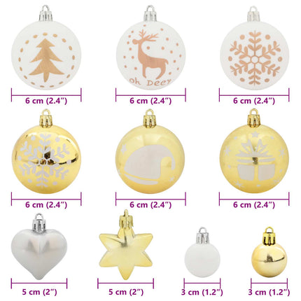 Julprydnad Set 40 st Vit och guld Ø 6 cm Plast LED-lampor