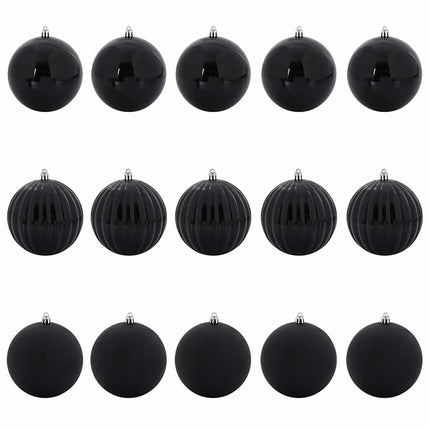 Julkulor Set XL 15 st Svart Ø 10 cm Plast LED-lampor