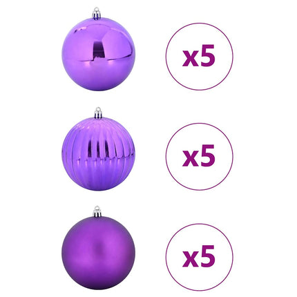 Julprydnad Set XL 15 st Lila Ø 10 cm Plast LED-lampor