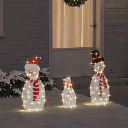 Belyst Snögubbe Familj 3 pcs Varmvit Polyester