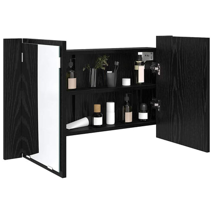 Badrumsspegelskåp Svart Ek 80 x 12 x 45 cm Konstruerat trä
