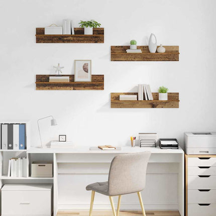 Vägg hyllor 4 pcs Gammalt trä 80 x 11,5 x 18 cm Konstruerat trä