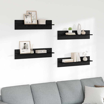 Vägg hyllor 4 pcs Svart Ek 80 x 11,5 x 18 cm Konstruerat trä