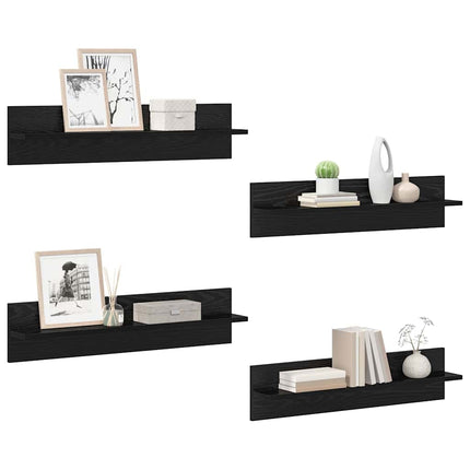 Vägg hyllor 4 pcs Svart Ek 80 x 11,5 x 18 cm Konstruerat trä