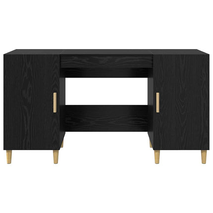 Skrivbord med hylla Svart Ek 140 x 50 x 75 cm Konstruerat trä