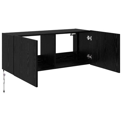 TV Vägghylla med LED Svart Ek 100 x 35 x 41 cm Konstruerat trä