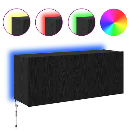 TV Vägghylla med LED Svart Ek 100 x 35 x 41 cm Konstruerat trä