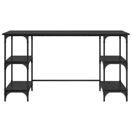 Skrivbord med hylla Svart Ek 140 x 50 x 75 cm Konstruerat trä