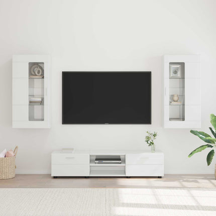 TV-bänkset med låda FLORIN 3 pcs Högblanka vita Konstruerat trä