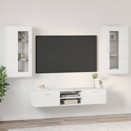 TV-bänkset med låda FLORIN 3 pcs Högblanka vita Konstruerat trä