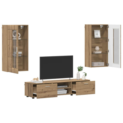 TV-bänkset med låda FLORIN 3 pcs Artisan Ek Konstruerat trä