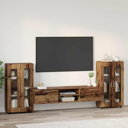 TV-bänkset med låda FLORIN 3 pcs Gammalt trä Konstruerat trä