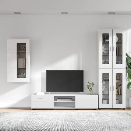 TV-bänkset med låda FLORIN 3 pcs Högblanka vita Konstruerat trä
