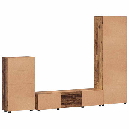 TV-bänkset med låda FLORIN 3 pcs Gammalt trä Konstruerat trä