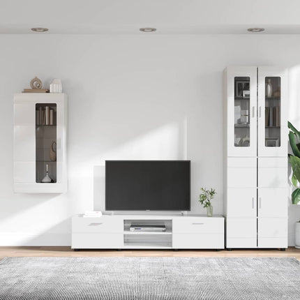 TV-bänkset med låda FLORIN 3 pcs Högblanka vita Konstruerat trä