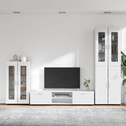 TV-bänkset med låda FLORIN 3 pcs Högblanka vita Konstruerat trä