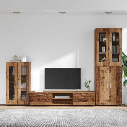 TV-bänkset med låda FLORIN 3 pcs Gammalt trä Konstruerat trä