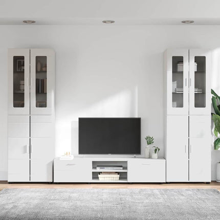 TV-bänkset med låda FLORIN 3 pcs Högblanka vita Konstruerat trä