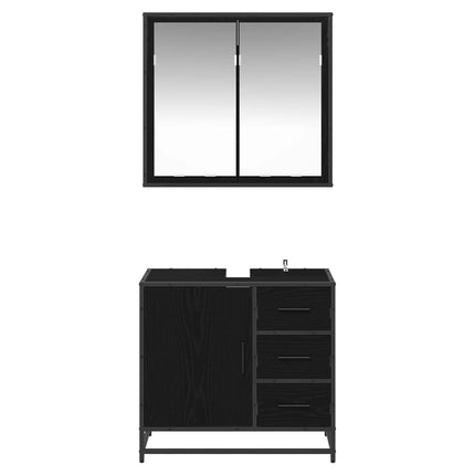 Badrumsmöbelset med låda 2 pcs Svart ek Konstruerat trä