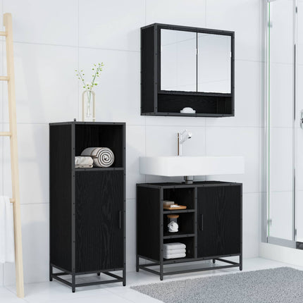 Badrumsmöbelset med hylla 3 pcs Svart Ek Konstruerat trä