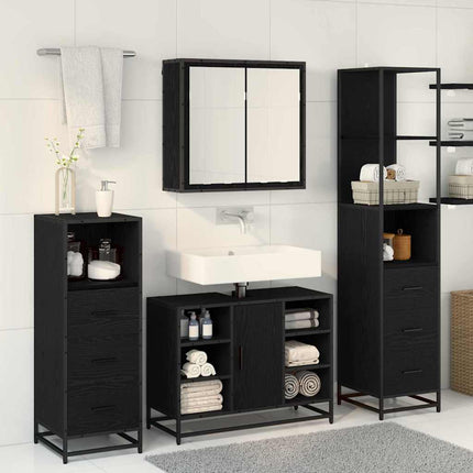Badrumsmöbelset med låda 4 pcs Svart Ek Konstruerat trä