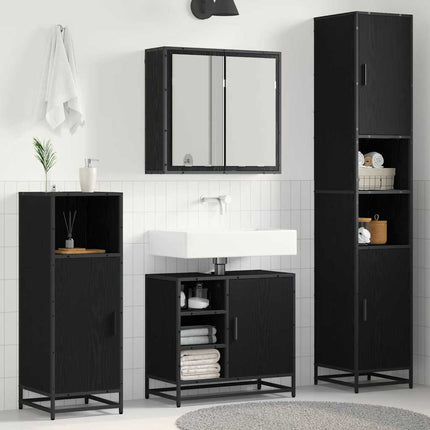 Badrumsmöbelset med hylla 3 pcs Svart Ek Konstruerat trä