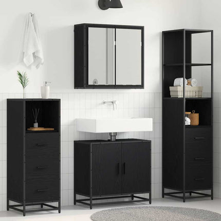 Badrumsmöbelset med låda 4 pcs Svart Ek Konstruerat trä