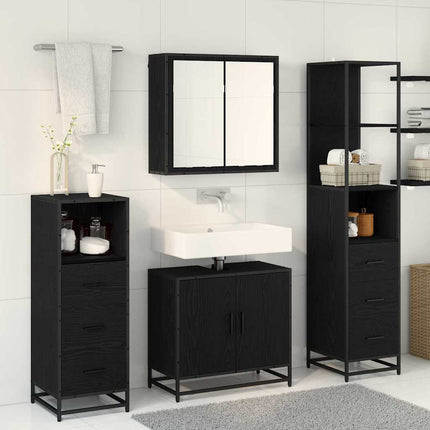Badrumsmöbelset med låda 4 pcs Svart Ek Konstruerat trä