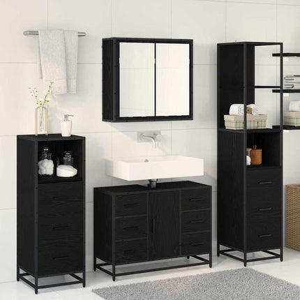 Badrumsmöbelset med låda 3 pcs Svart Ek Konstruerat trä