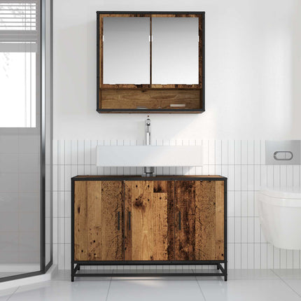 Badrumsmöbelset med hylla 2 pcs Gammalt trä Konstruerat trä