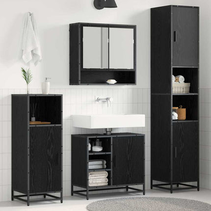 Badrumsmöbelset med hylla 4 pcs Svart Ek Konstruerat trä