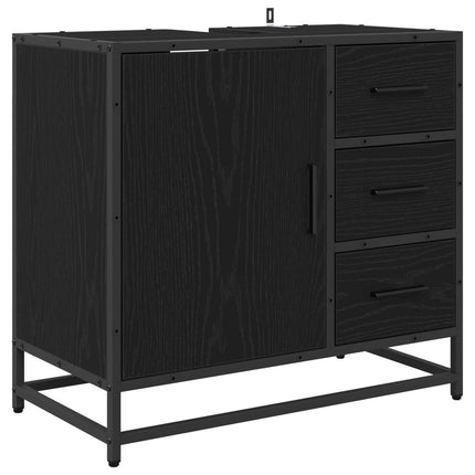 Badrumsmöbelset med låda 3 pcs Svart Ek Konstruerat trä