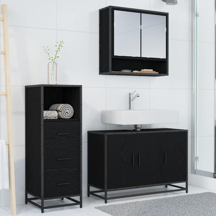 Badrumsmöbelset med låda 3 pcs Svart Ek Konstruerat trä