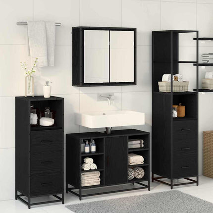 Badrumsmöbelset med låda 3 pcs Svart Ek Konstruerat trä