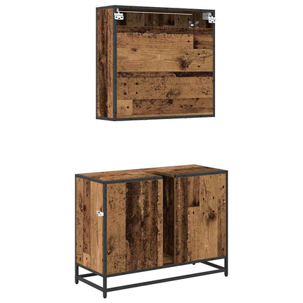 Badrumsmöbelset med låda 2 pcs Gammalt trä Konstruerat trä