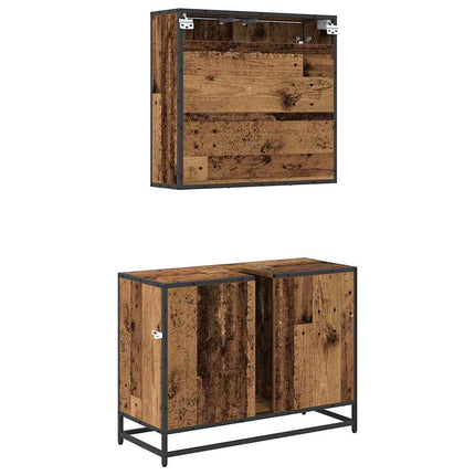 Badrumsmöbelset med låda 2 pcs Gammalt trä Konstruerat trä