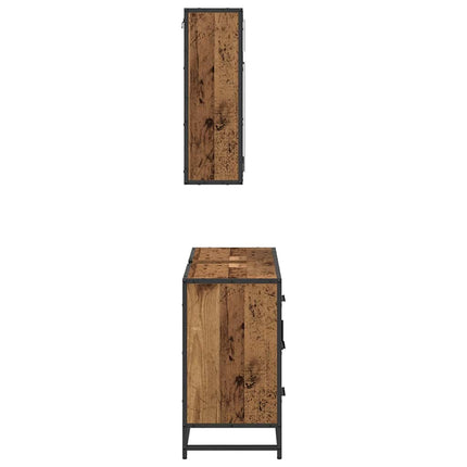 Badrumsmöbelset med låda 2 pcs Gammalt trä Konstruerat trä