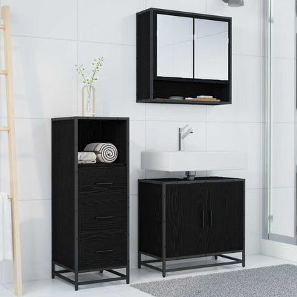 Badrumsmöbelset med låda 3 pcs Svart Ek Konstruerat trä