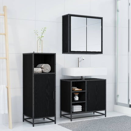 Badrumsmöbelset med hylla 3 pcs Svart Ek Konstruerat trä