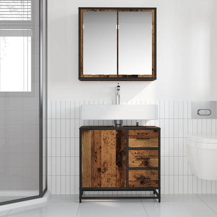 Badrumsmöbelset med hylla 2 pcs Gammalt trä Konstruerat trä