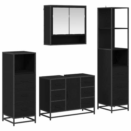 Badrumsmöbelset med låda 4 pcs Svart Ek Konstruerat trä